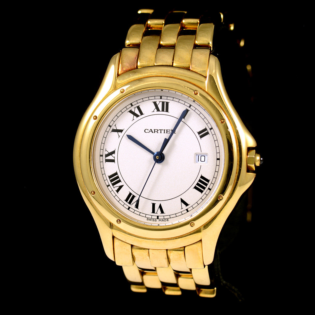 นาฬิกา Cartier "Unpolished" Cougar Ref.887904 18k Yellow Gold หน้าปัดสีขาว หลักชั่วโมงเลขโรมัน ตัวเรือนและสายทองคำ18K Quartz ขนาด 32 mm