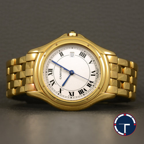 นาฬิกา Cartier "Unpolished" Cougar Ref.887904 18k Yellow Gold หน้าปัดสีขาว หลักชั่วโมงเลขโรมัน ตัวเรือนและสายทองคำ18K Quartz ขนาด 32 mm