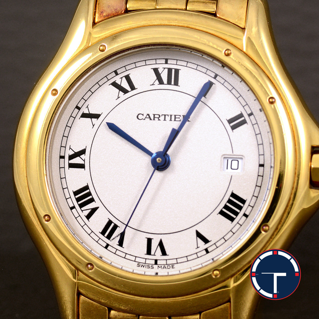 นาฬิกา Cartier "Unpolished" Cougar Ref.887904 18k Yellow Gold หน้าปัดสีขาว หลักชั่วโมงเลขโรมัน ตัวเรือนและสายทองคำ18K Quartz ขนาด 32 mm