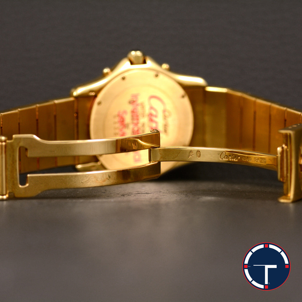 นาฬิกา Cartier "Unpolished" Santos Ronde Chronograph Ref.1500 Blue Dial 18k Yellow Gold น้าปัดวงน้ำเงิน ตัวเรือนและสายทองคำ18k Quartz ขนาด 31 mm