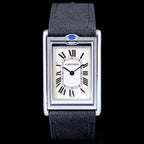 นาฬิกา Cartier Tank Basculante(บาส-คู-แลน-เต้) Ref.2390 หน้าปัดสีขาวลายGuilloché(กิโยเช่) หลักชั่วโมงเลขโรมัน หัวเข็มขัดแท้ ไขลาน ขนาด 38x25 mm
