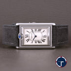 นาฬิกา Cartier Tank Basculante(บาส-คู-แลน-เต้) Ref.2390 หน้าปัดสีขาวลายGuilloché(กิโยเช่) หลักชั่วโมงเลขโรมัน หัวเข็มขัดแท้ ไขลาน ขนาด 38x25 mm