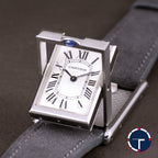 นาฬิกา Cartier Tank Basculante(บาส-คู-แลน-เต้) Ref.2390 หน้าปัดสีขาวลายGuilloché(กิโยเช่) หลักชั่วโมงเลขโรมัน หัวเข็มขัดแท้ ไขลาน ขนาด 38x25 mm