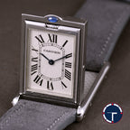นาฬิกา Cartier Tank Basculante(บาส-คู-แลน-เต้) Ref.2390 หน้าปัดสีขาวลายGuilloché(กิโยเช่) หลักชั่วโมงเลขโรมัน หัวเข็มขัดแท้ ไขลาน ขนาด 38x25 mm
