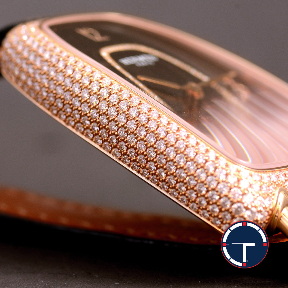 นาฬิกา Hermes Galop d'Hermès หน้าปัดหินOnyx ตัวเรือนทองชมพู18K ฝั่งเพชรหน้าปัด72เม็ด รอบตัวเรือน412เม็ด สายหนังจระเข้Hermes หัวเข็มขัดแท้ มีกล่อง Quartz ขนาด 40x26 mm