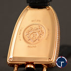 นาฬิกา Hermes Galop d'Hermès หน้าปัดหินOnyx ตัวเรือนทองชมพู18K ฝั่งเพชรหน้าปัด72เม็ด รอบตัวเรือน412เม็ด สายหนังจระเข้Hermes หัวเข็มขัดแท้ มีกล่อง Quartz ขนาด 40x26 mm