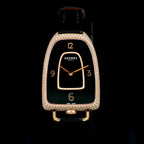 นาฬิกา Hermes Galop d'Hermès หน้าปัดหินOnyx ตัวเรือนทองชมพู18K ฝั่งเพชรหน้าปัด72เม็ด รอบตัวเรือน412เม็ด สายหนังจระเข้Hermes หัวเข็มขัดแท้ มีกล่อง Quartz ขนาด 40x26 mm