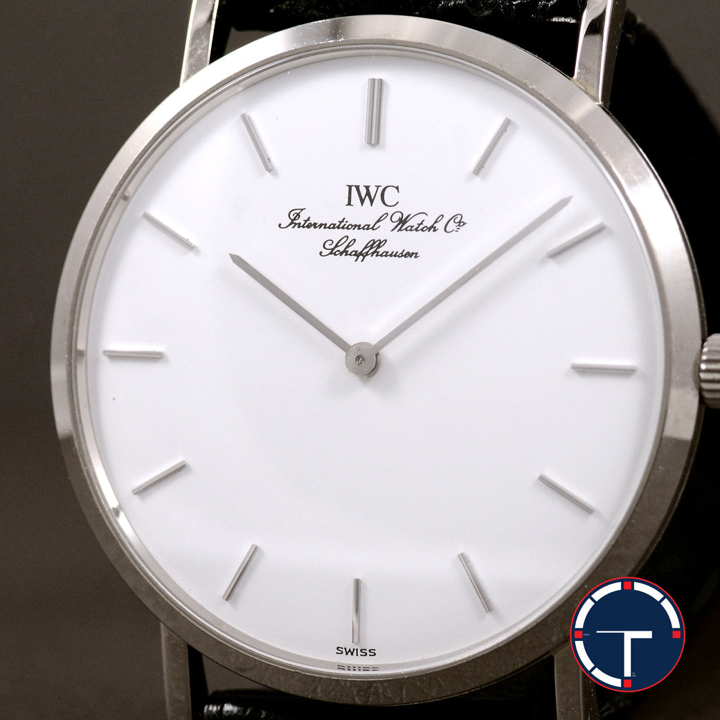 นาฬิกา IWC(International Watch Company) "Unpolished" Portofino Ultra Thin 18K White Gold หน้าปัดสีขาว ตัวเรือนทองคำขาว18K สายหนังแท้ หัวเข็มขัดแท้ ไขลาน(Manual Winding) ขนาด 32 mm