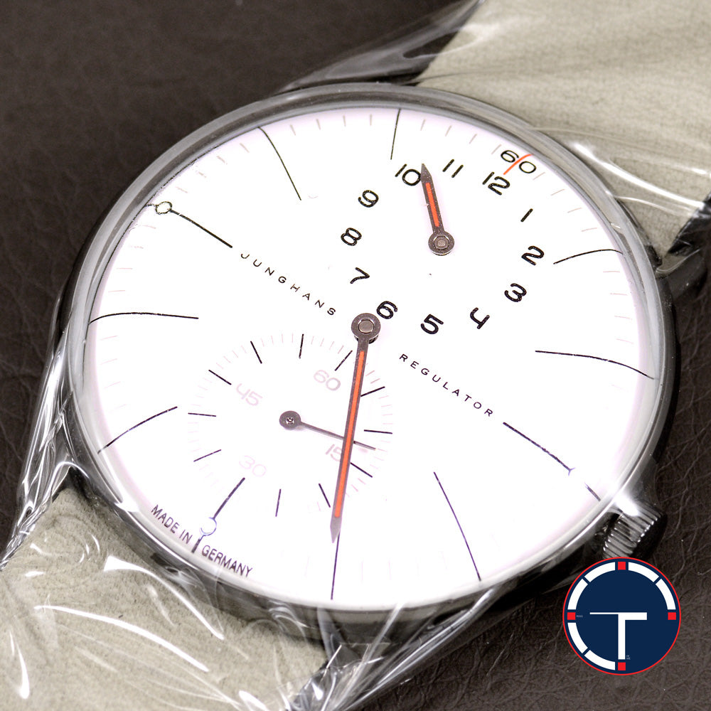 นาฬิกา Junghans (นาฬิกายังไม่เคยถูกใช้งาน) Max Bill Regulator Edition 60 (Limited Edition 1060pcs) หน้าปัดสีขาว สายหนังแท้ หัวเข็มขัดแท้ กล่องใบครบ Automatic ขนาด 38 mm