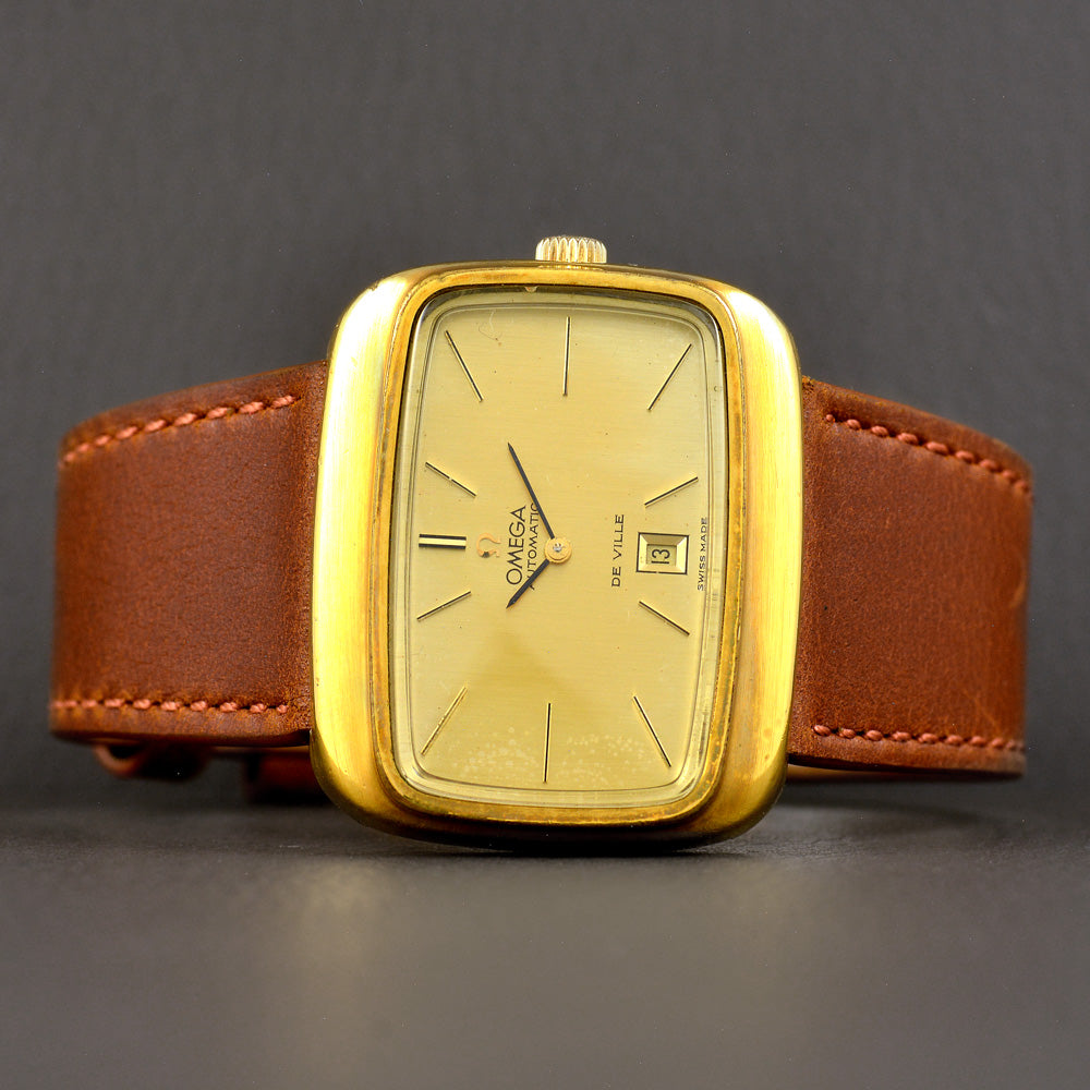 นาฬิกา Omega DeVille กะไหล่ทอง ทรงสีเหลี่ยม ผืนผ้า Automatic ขนาด 30x37 mm