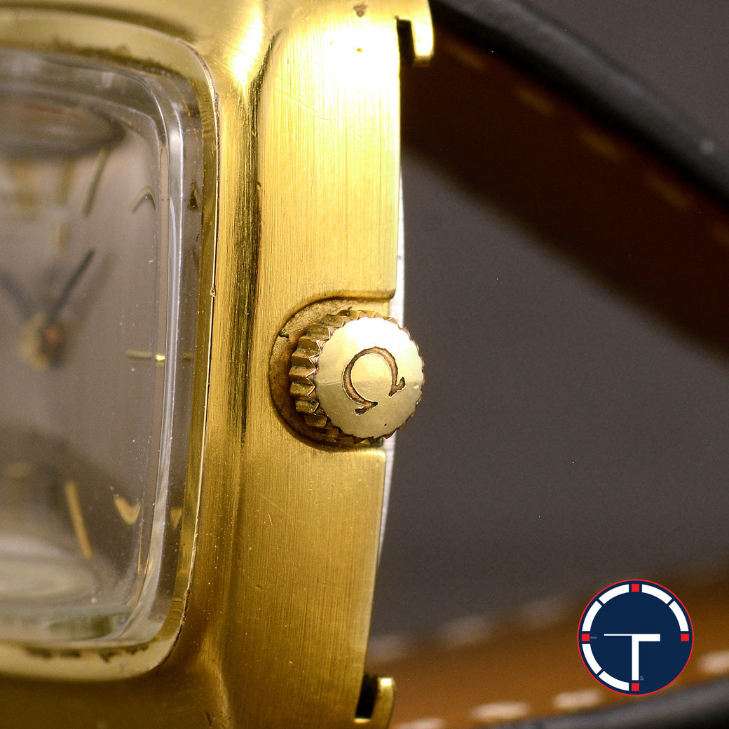 นาฬิกา Omega De Ville หน้าปัดสีทองเข้ม กะไหล่ทอง ทรงสีเหลี่ยมผืนผ้า Automatic ขนาด 31x36 mm