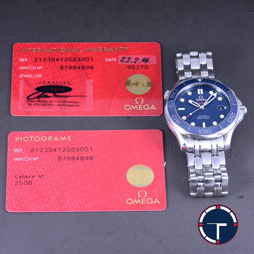 นาฬิกา Omega Seamaster Professional Diver 300 Co-Axial หน้าปัดสีน้ำเงิน สายเหล็กแท้ มีกล่อง+ใบ นาฬิกาปี2014 Automatic ขนาด 42 mm