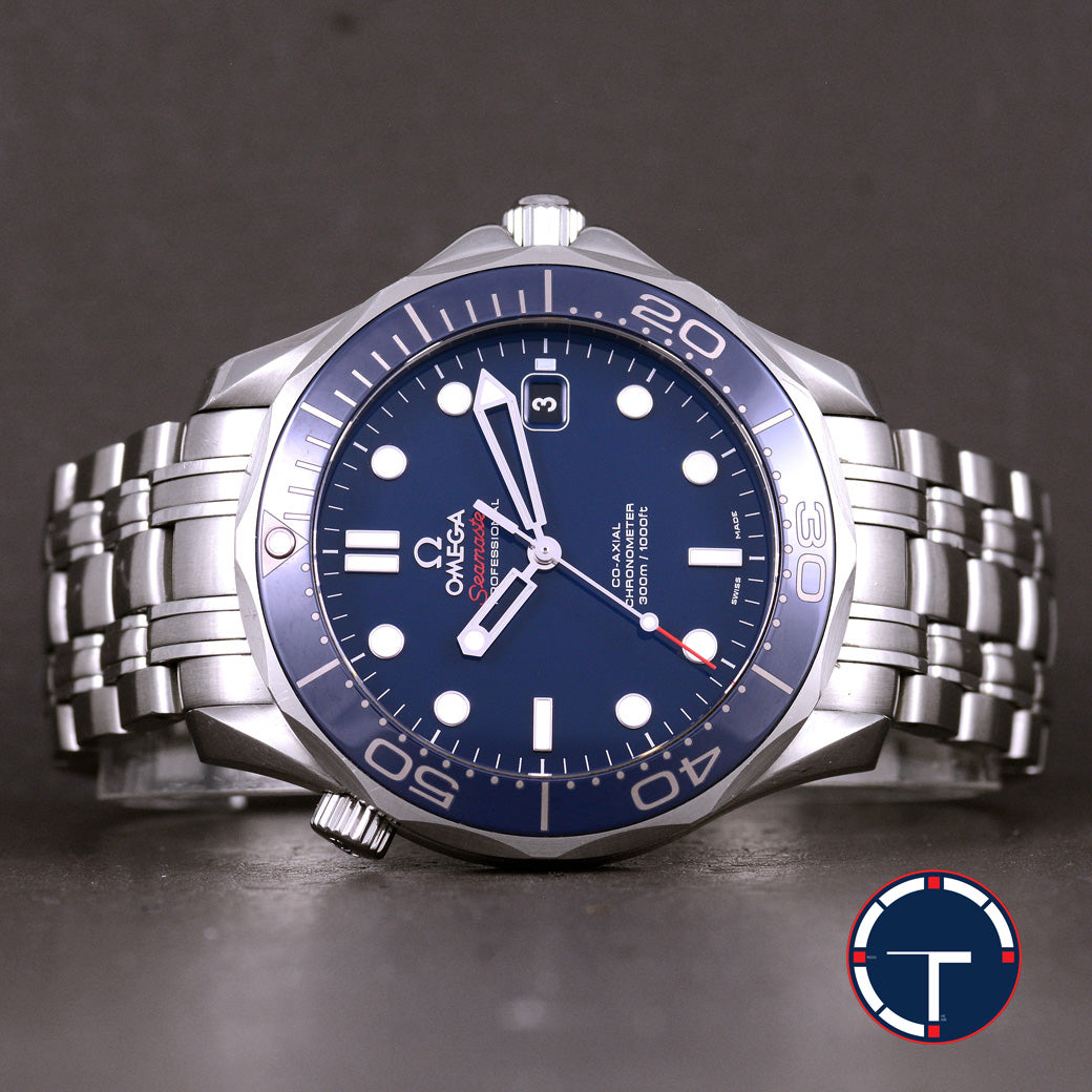 นาฬิกา Omega Seamaster Professional Diver 300 Co-Axial หน้าปัดสีน้ำเงิน สายเหล็กแท้ มีกล่อง+ใบ นาฬิกาปี2014 Automatic ขนาด 42 mm