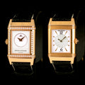 นาฬิกา Jaeger-Lecoultre "Unpolished" Reverso Duoface Ref.266.244 หน้าที่1หน้าปัดมุกวงตรงกลางกิโยเช่(Guilloché) และหน้าที่2หน้าปัดมุก ขอบประดับเพชร ตัวเรือนทองคำ18K"ไม่เคยขัด" สายหนังแท้ หัวเข็มขัดแท้ ไขลาน ขนาด 21x33 mm