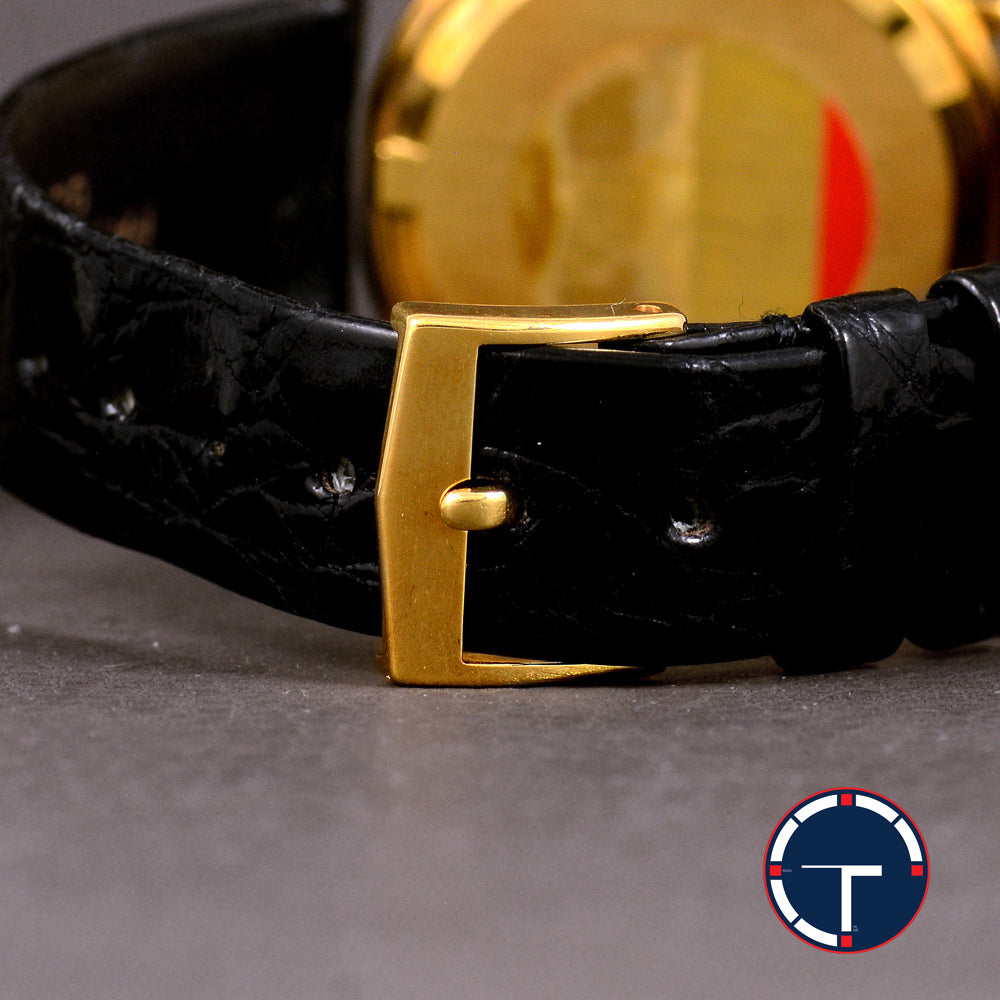 นาฬิกา Patek Philippe Calatrava Ref.5006 หน้าปัดสีขาว หลักชั่วโมงเพรชเล็กแท้ ขอบเพชรแท้ ตัวเรือนทองคำ18K สายหนังแท้ หัวเข็มขัดแท้ ไขลาน ขนาด 33.5 mm