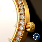 นาฬิกา Patek Philippe Calatrava Ref.5006 หน้าปัดสีขาว หลักชั่วโมงเพรชเล็กแท้ ขอบเพชรแท้ ตัวเรือนทองคำ18K สายหนังแท้ หัวเข็มขัดแท้ ไขลาน ขนาด 33.5 mm