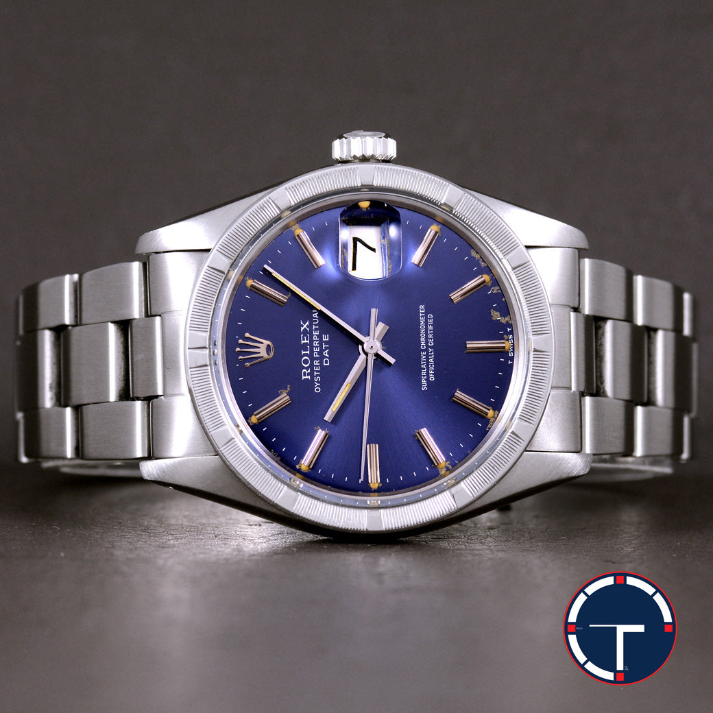 นาฬิกา Rolex Date Ref.1501 หน้าปัดสีน้ำเงิน ขอบรางรถไฟ สายOysterแท้ (แบบม้วน) นาฬิกาปี1974 Automatic ขนาด 34 mm