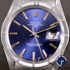 นาฬิกา Rolex Date Ref.1501 หน้าปัดสีน้ำเงิน ขอบรางรถไฟ สายOysterแท้ (แบบม้วน) นาฬิกาปี1974 Automatic ขนาด 34 mm