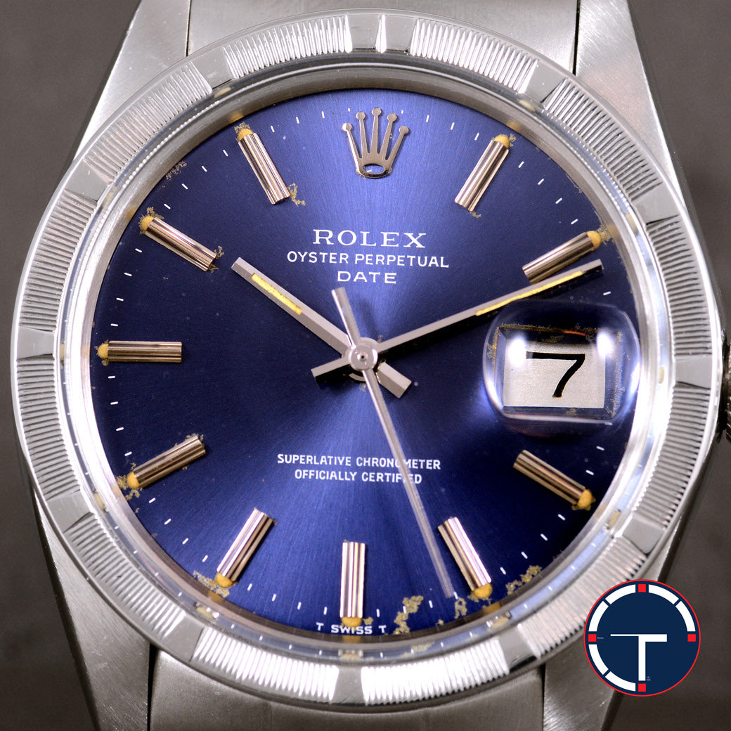 นาฬิกา Rolex Date Ref.1501 หน้าปัดสีน้ำเงิน ขอบรางรถไฟ สายOysterแท้ (แบบม้วน) นาฬิกาปี1974 Automatic ขนาด 34 mm