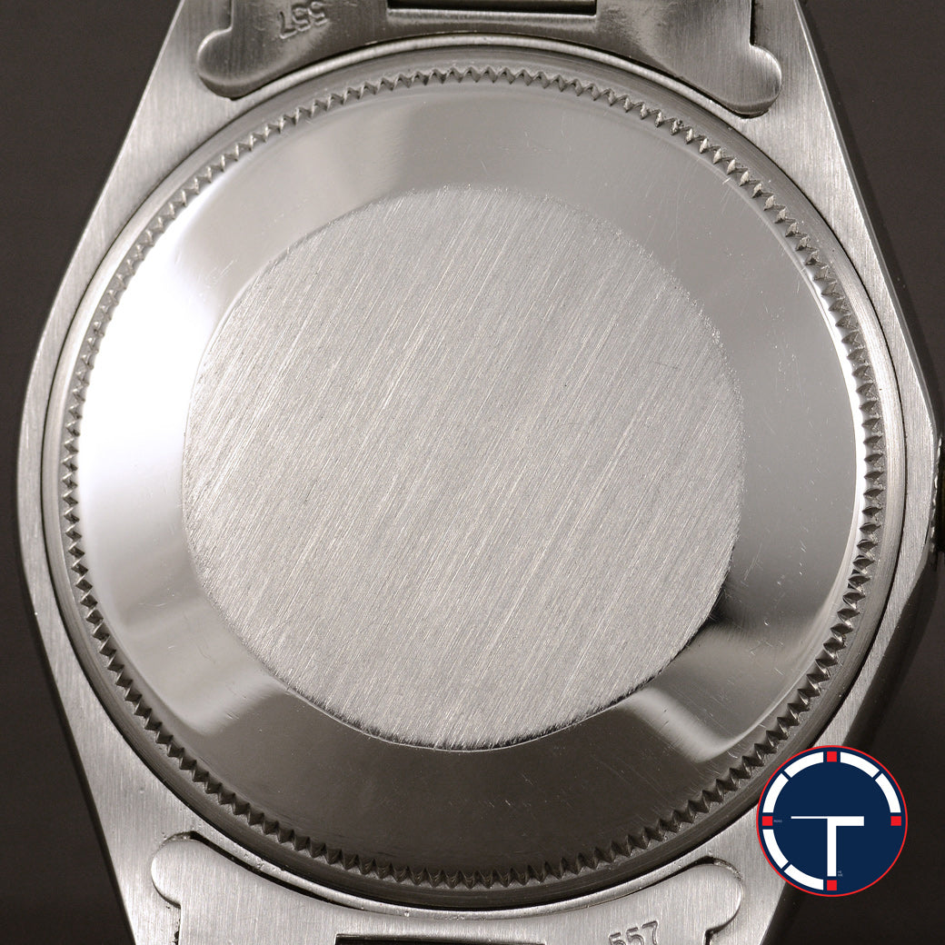นาฬิกา Rolex Oyster Perpetual Ref.1007 Sigma Dial หน้าปัดฟ้าอมม่วง หลังชั่วโมงทองคำSigma ขอบรางรถไฟ สายOysterแท้ นาฬิกาปี1974 Automatic ขนาด 34 mm