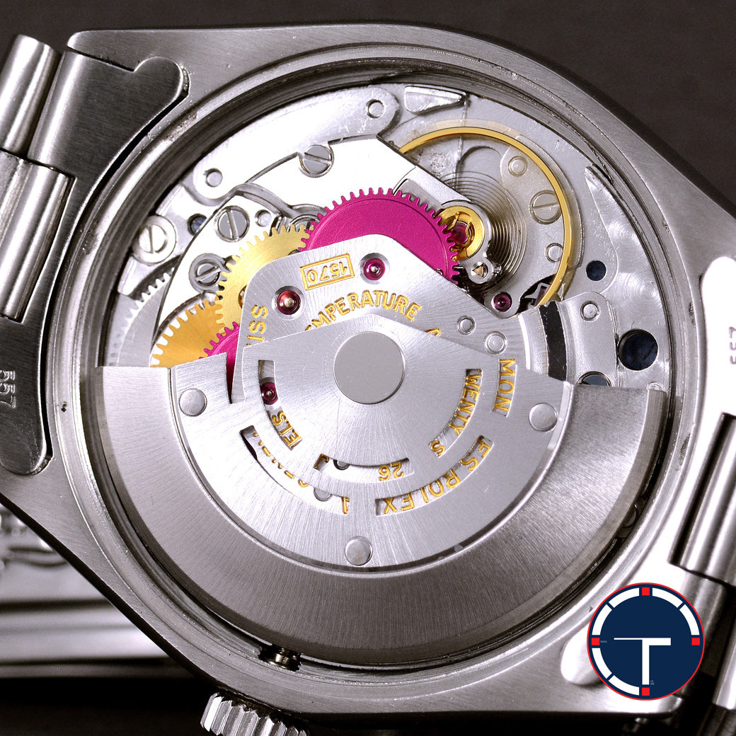 นาฬิกา Rolex Oyster Perpetual Ref.1007 Sigma Dial หน้าปัดฟ้าอมม่วง หลังชั่วโมงทองคำSigma ขอบรางรถไฟ สายOysterแท้ นาฬิกาปี1974 Automatic ขนาด 34 mm