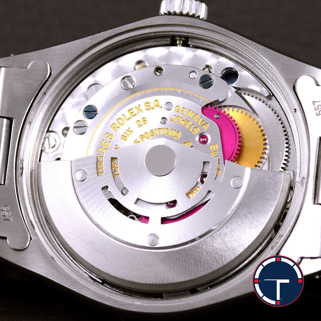 นาฬิกา Rolex Oyster Perpetual Ref.1007 Sigma Dial หน้าปัดฟ้าอมม่วง หลังชั่วโมงทองคำSigma ขอบรางรถไฟ สายOysterแท้ นาฬิกาปี1974 Automatic ขนาด 34 mm