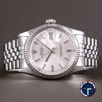 นาฬิกา Rolex DateJust Ref.1601 หน้าปัดสีเงิน2ชั้น ขอบหยักทองคำขาว18K สายจูบิรี่แท้(แบบม้วน) นาฬิกาปี1970 Automatic ขนาด 36 mm