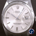 นาฬิกา Rolex DateJust Ref.1601 หน้าปัดสีเงิน2ชั้น ขอบหยักทองคำขาว18K สายจูบิรี่แท้(แบบม้วน) นาฬิกาปี1970 Automatic ขนาด 36 mm