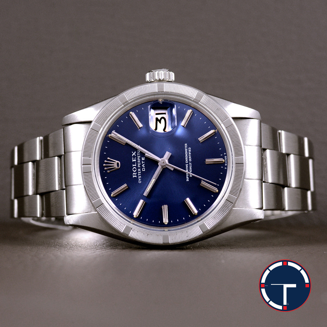 นาฬิกา Rolex Date Ref.1501 หน้าปัดสีน้ำเงิน ขอบรางรถไฟ สายOysterแท้(แบบม้วน) นาฬิกาปี1974 Automatic ขนาด 34 mm
