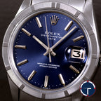 นาฬิกา Rolex Date Ref.1501 หน้าปัดสีน้ำเงิน ขอบรางรถไฟ สายOysterแท้(แบบม้วน) นาฬิกาปี1974 Automatic ขนาด 34 mm
