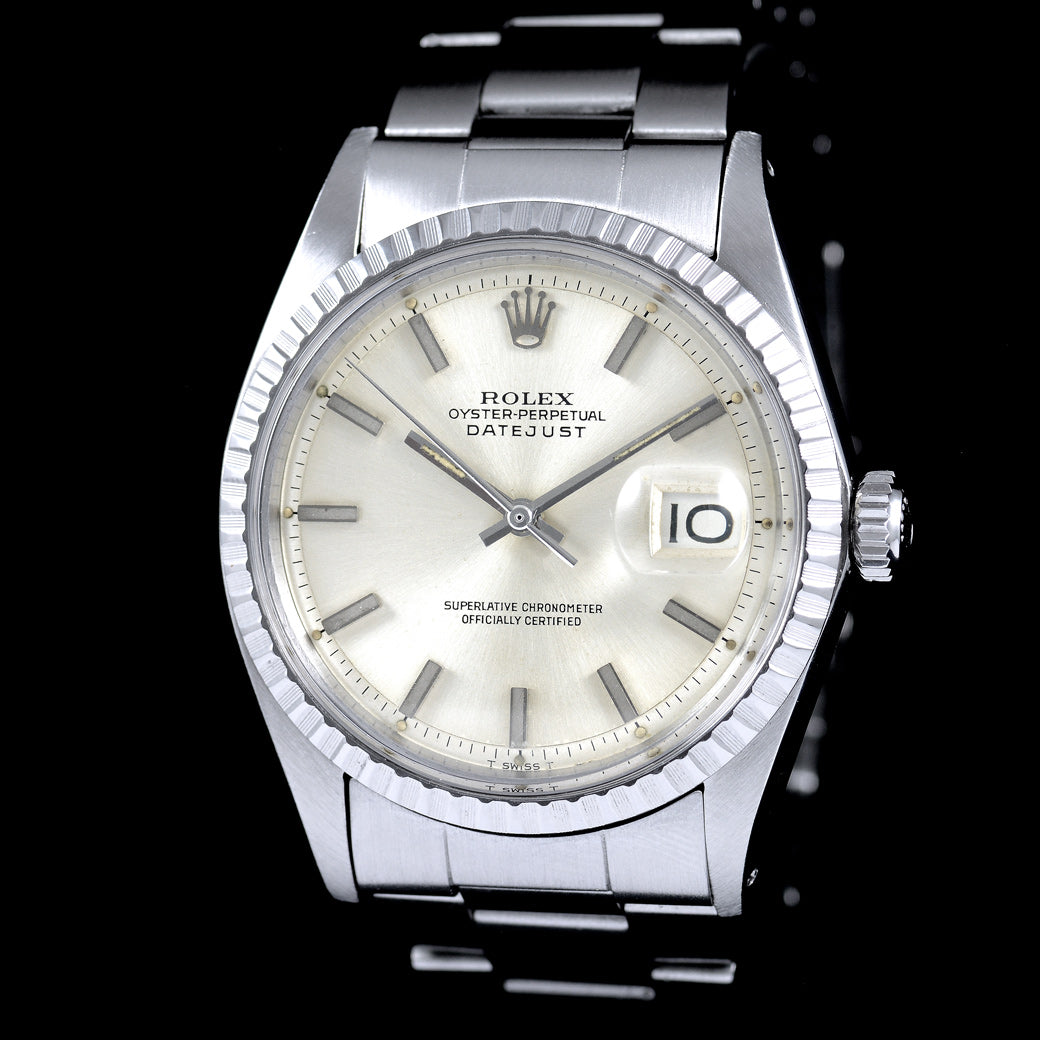 นาฬิกา Rolex Datejust Ref.1603 หน้าปัดสีเงิน ขอบEngine Turned สายOysterแท้(แบบม้วน) นาฬิกาปี1970 Automatic ขนาด 36 mm