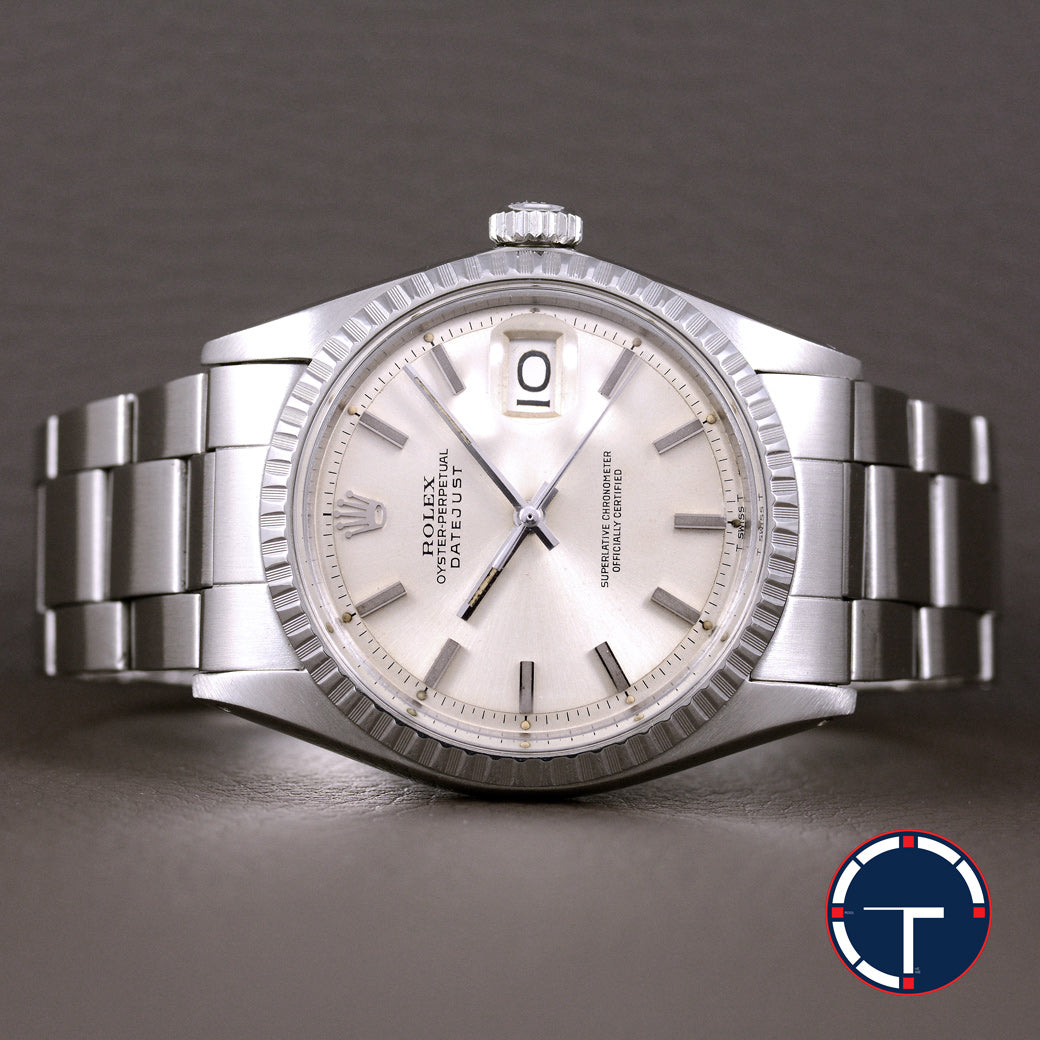 นาฬิกา Rolex Datejust Ref.1603 หน้าปัดสีเงิน ขอบEngine Turned สายOysterแท้(แบบม้วน) นาฬิกาปี1970 Automatic ขนาด 36 mm