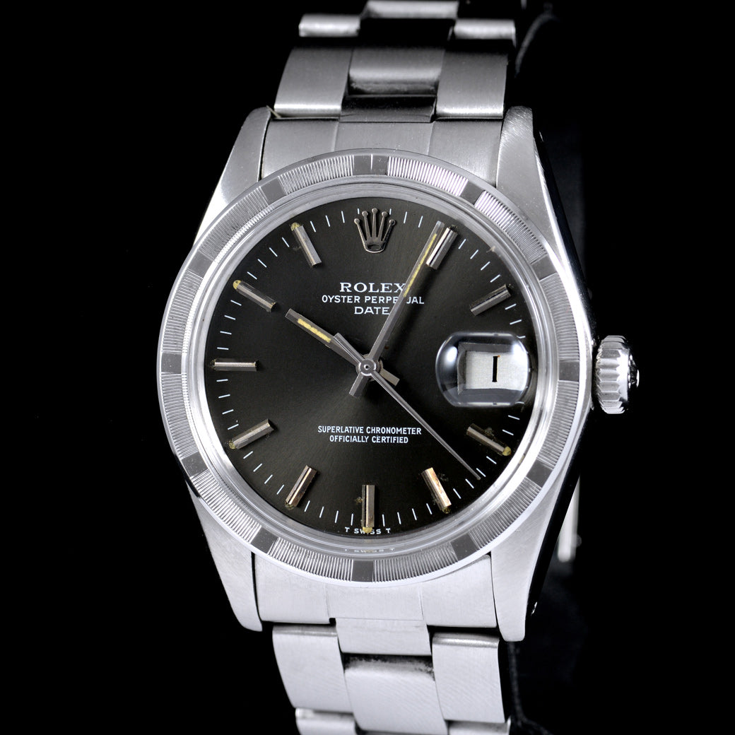 นาฬิกา Rolex Date Ref.1501 หน้าปัดสีเทาดำ ขอบรางรถไฟ สายOysterแท้ นาฬิกาปี1980 Automatic ขนาด 34 mm