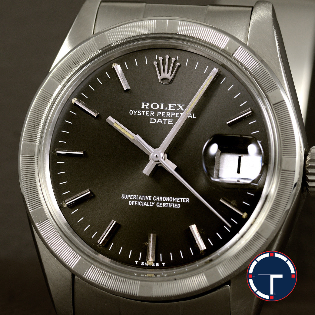 นาฬิกา Rolex Date Ref.1501 หน้าปัดสีเทาดำ ขอบรางรถไฟ สายOysterแท้ นาฬิกาปี1980 Automatic ขนาด 34 mm