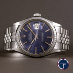นาฬิกา Rolex DateJust Ref.1603 หน้าสีฟ้า2ชั้น ขอบEngine Turned สายจูบิรี่แท้(แบบม้วน) นาฬกาปี1972 Automatic ขนาด 36 mm