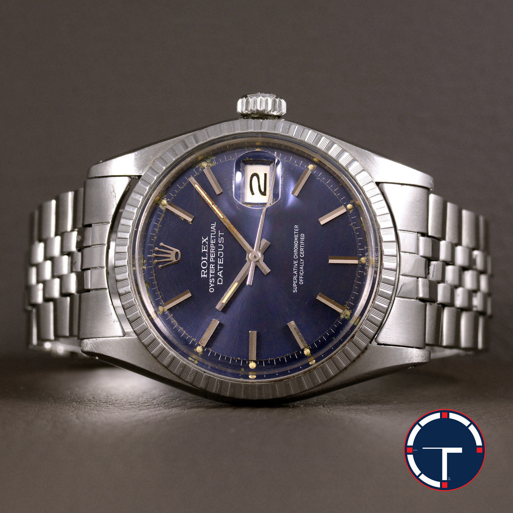 นาฬิกา Rolex DateJust Ref.1603 หน้าสีฟ้า2ชั้น ขอบEngine Turned สายจูบิรี่แท้(แบบม้วน) นาฬกาปี1972 Automatic ขนาด 36 mm