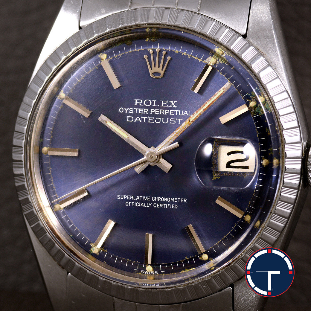 นาฬิกา Rolex DateJust Ref.1603 หน้าสีฟ้า2ชั้น ขอบEngine Turned สายจูบิรี่แท้(แบบม้วน) นาฬกาปี1972 Automatic ขนาด 36 mm