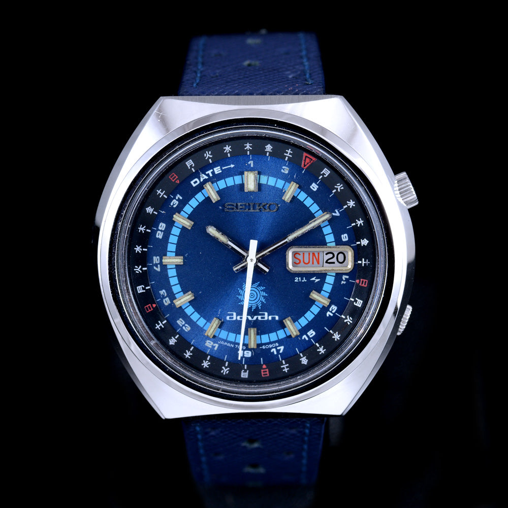 นาฬิกา Seiko Advan Perpetual Calendar JDM 7019-6050 หน้าปัดสีน้ำเงิน ขอบภาษาญี่ปุ่น (มีขายเฉพาะที่ญี่ปุ่น) Automatic ขนาด 35 mm