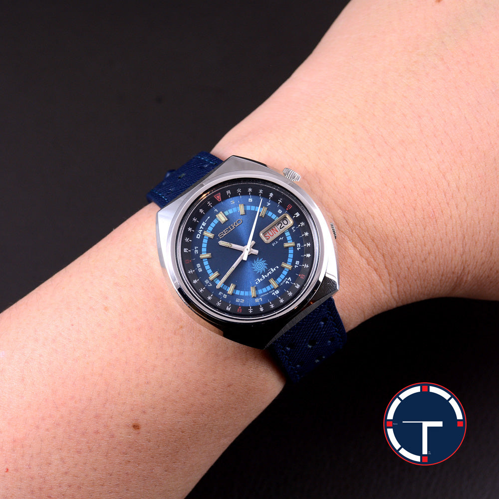 นาฬิกา Seiko Advan Perpetual Calendar JDM 7019-6050 หน้าปัดสีน้ำเงิน ขอบภาษาญี่ปุ่น (มีขายเฉพาะที่ญี่ปุ่น) Automatic ขนาด 35 mm