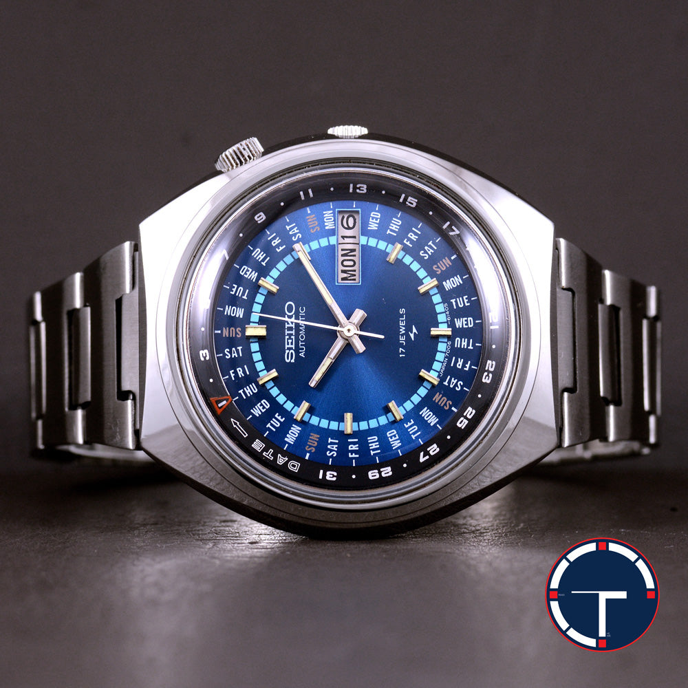 นาฬิกา Seiko Perpetual Calendar 7006-6039 หน้าปัดสีน้ำเงิน ขอบภาษาอังกฤษ สายเหล็กแท้ ปี1973 Automatic ขนาด 35 mm