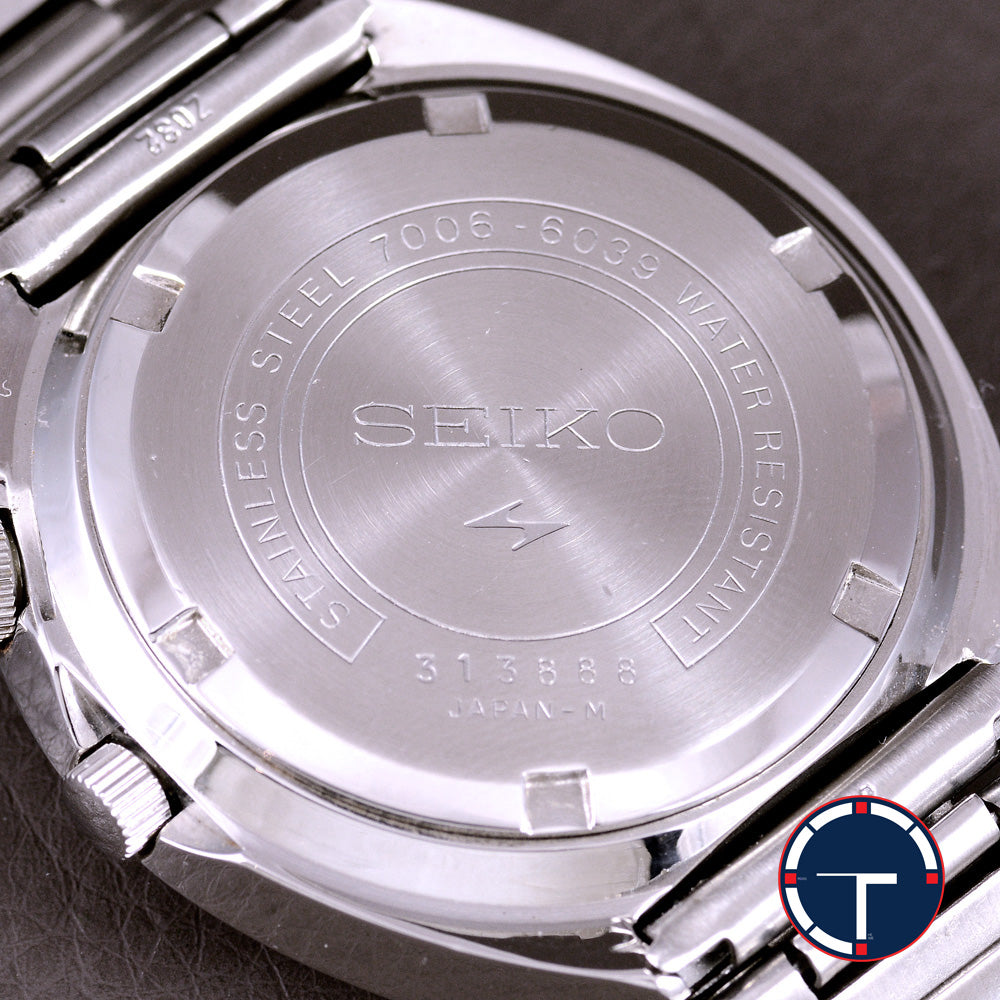 นาฬิกา Seiko Perpetual Calendar 7006-6039 หน้าปัดสีน้ำเงิน ขอบภาษาอังกฤษ สายเหล็กแท้ ปี1973 Automatic ขนาด 35 mm