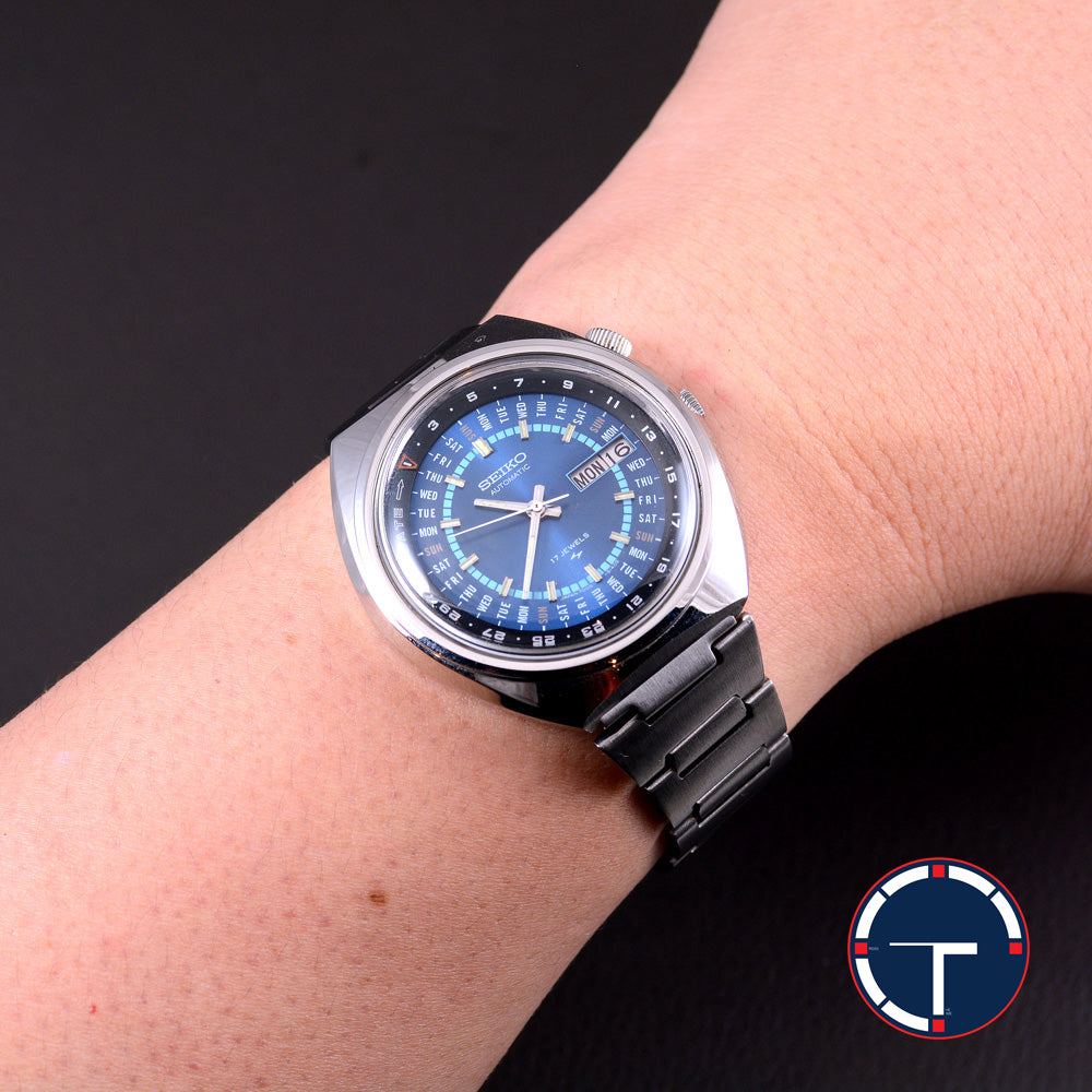 นาฬิกา Seiko Perpetual Calendar 7006-6039 หน้าปัดสีน้ำเงิน ขอบภาษาอังกฤษ สายเหล็กแท้ ปี1973 Automatic ขนาด 35 mm