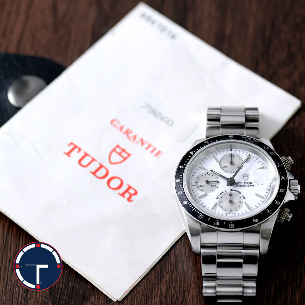 นาฬิกา Tudor Prince Date chronograph Ref.79260 หน้าขาว ขอบฟิล์มดำ สายOyster12ข้อ มีใบ นาฬิกาปี1997 Automatic ขนาด 40 mm