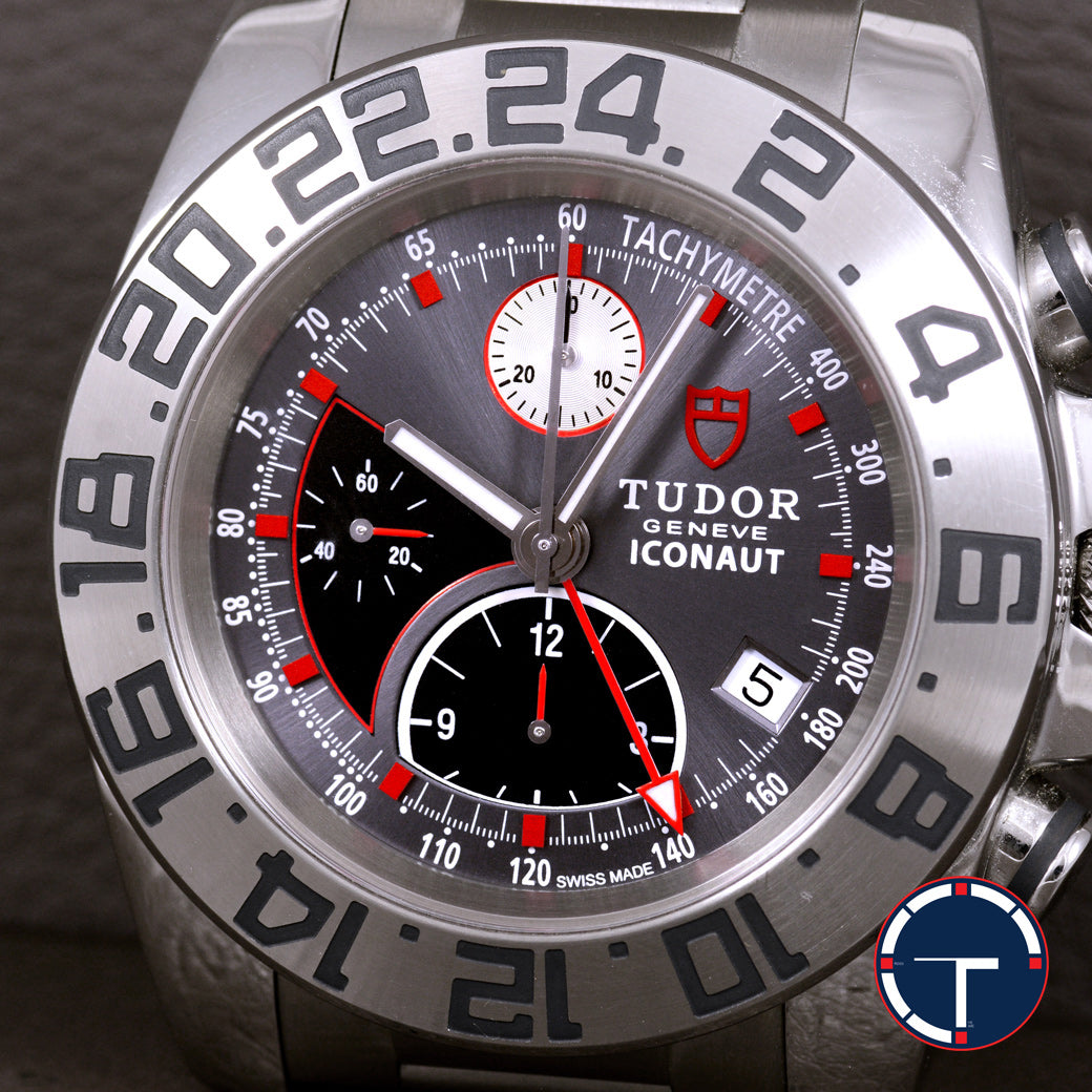 นาฬิกา Tudor Iconaut Ref.20400 Chronograph หน้าปัดสีเทา กระจกSapphire สายเหล็กแท้ มีกล่อง+ใบ นาฬิกาปี2010 Automatic ขนาด 43 mm