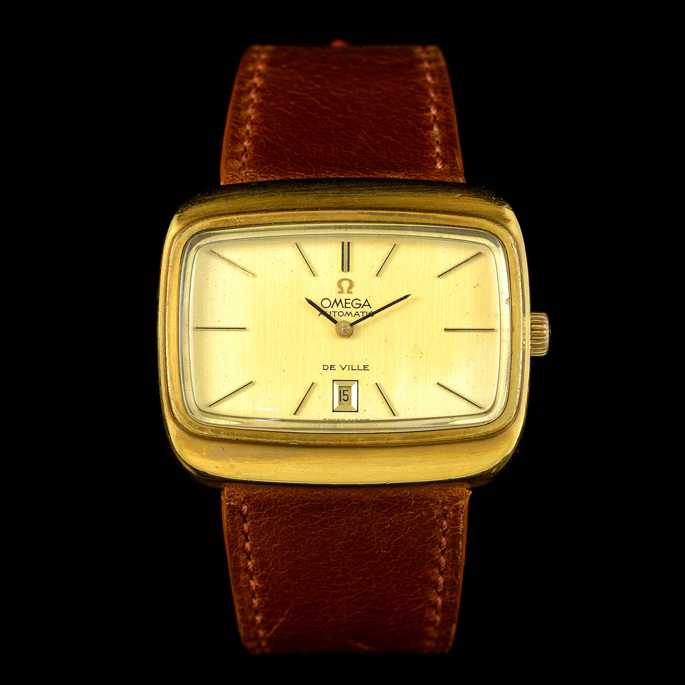 นาฬิกา Omega DeVille กะไหล่ทอง ทรงสีเหลี่ยม ผืนผ้า Automatic ขนาด 30x37 mm